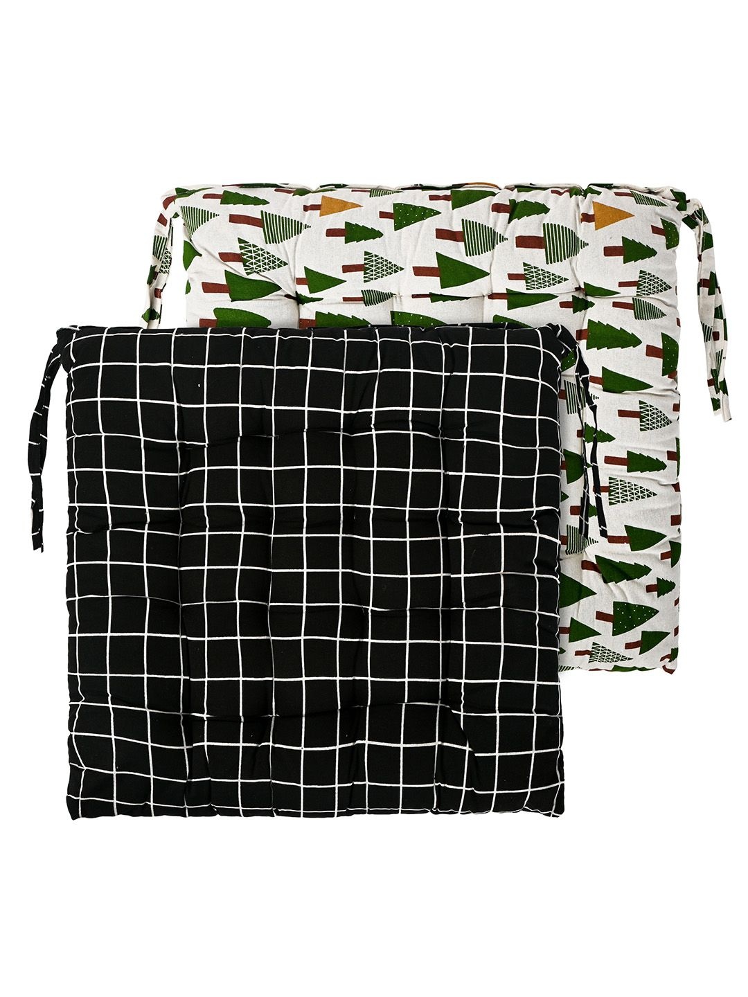 

Kuber Industries Green & Black 2 Pieces Printed Cotton Comfort Chair Pads