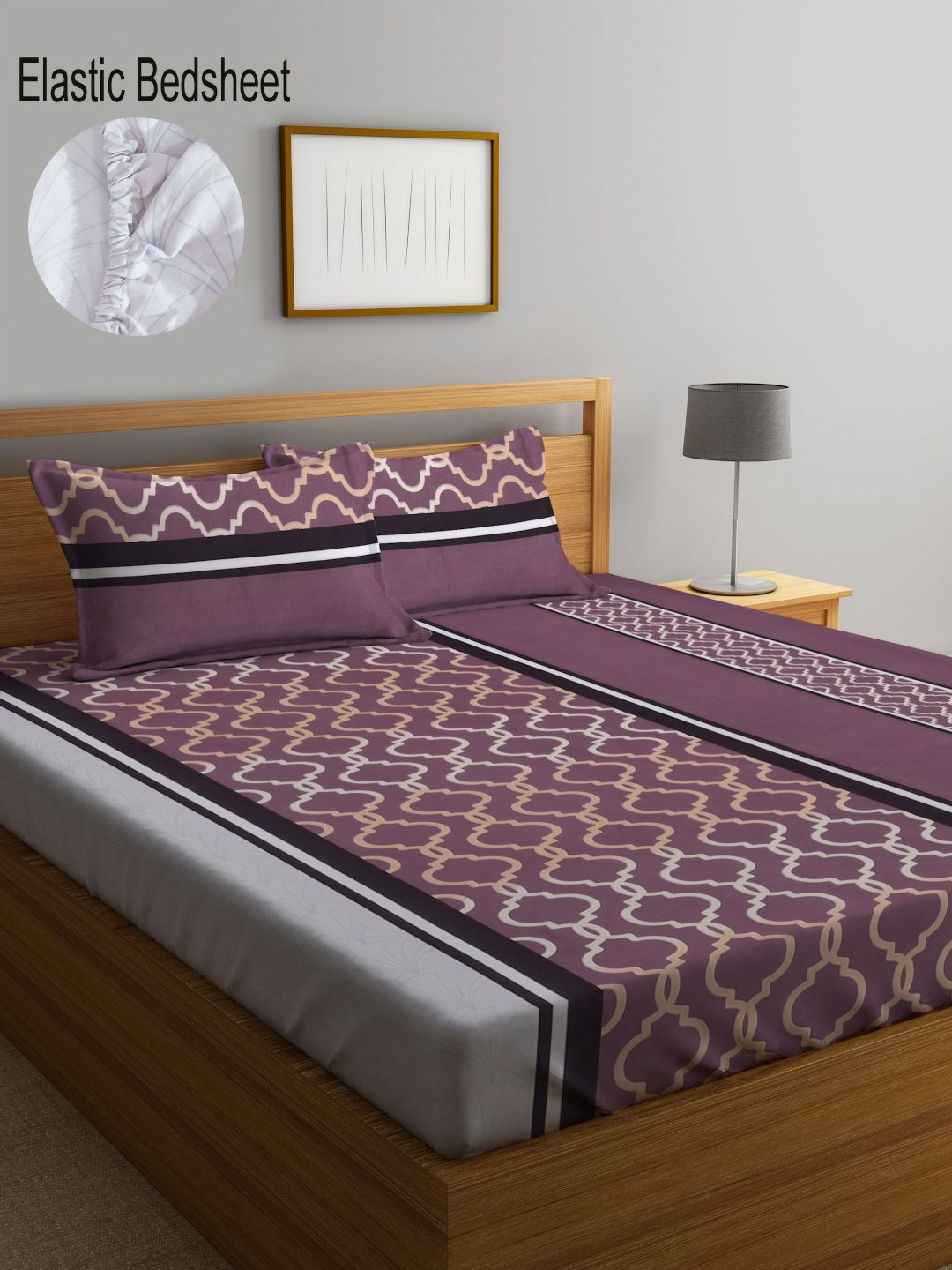 

Myntra Elegant Homes Purple & Grey Printed 300 TC Double King Bedsheet Set 2.50 m x 2.20 m
