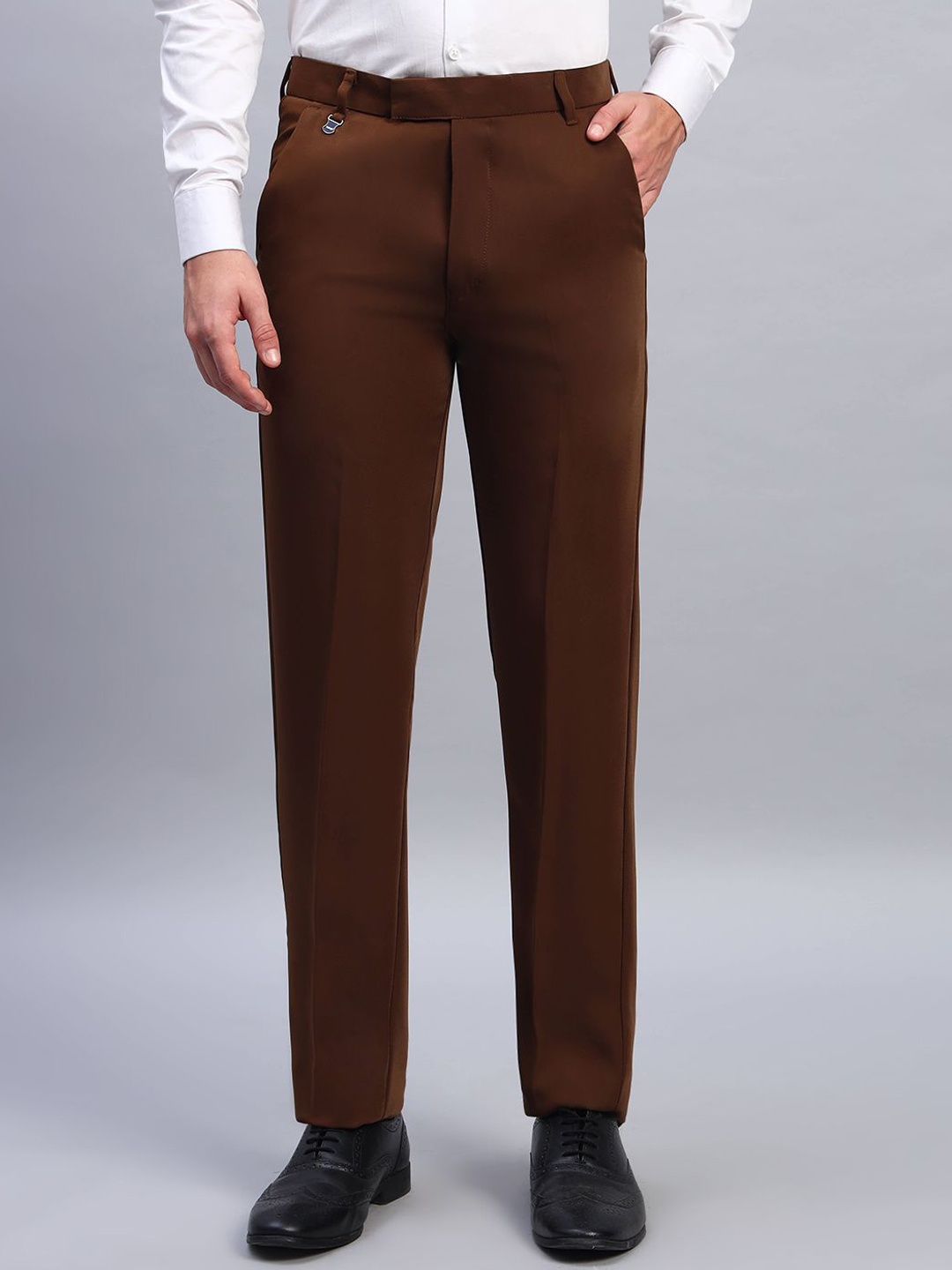 

AXNIS Men Ultra Slim Fit Mid-Rise Formal Trousers, Brown