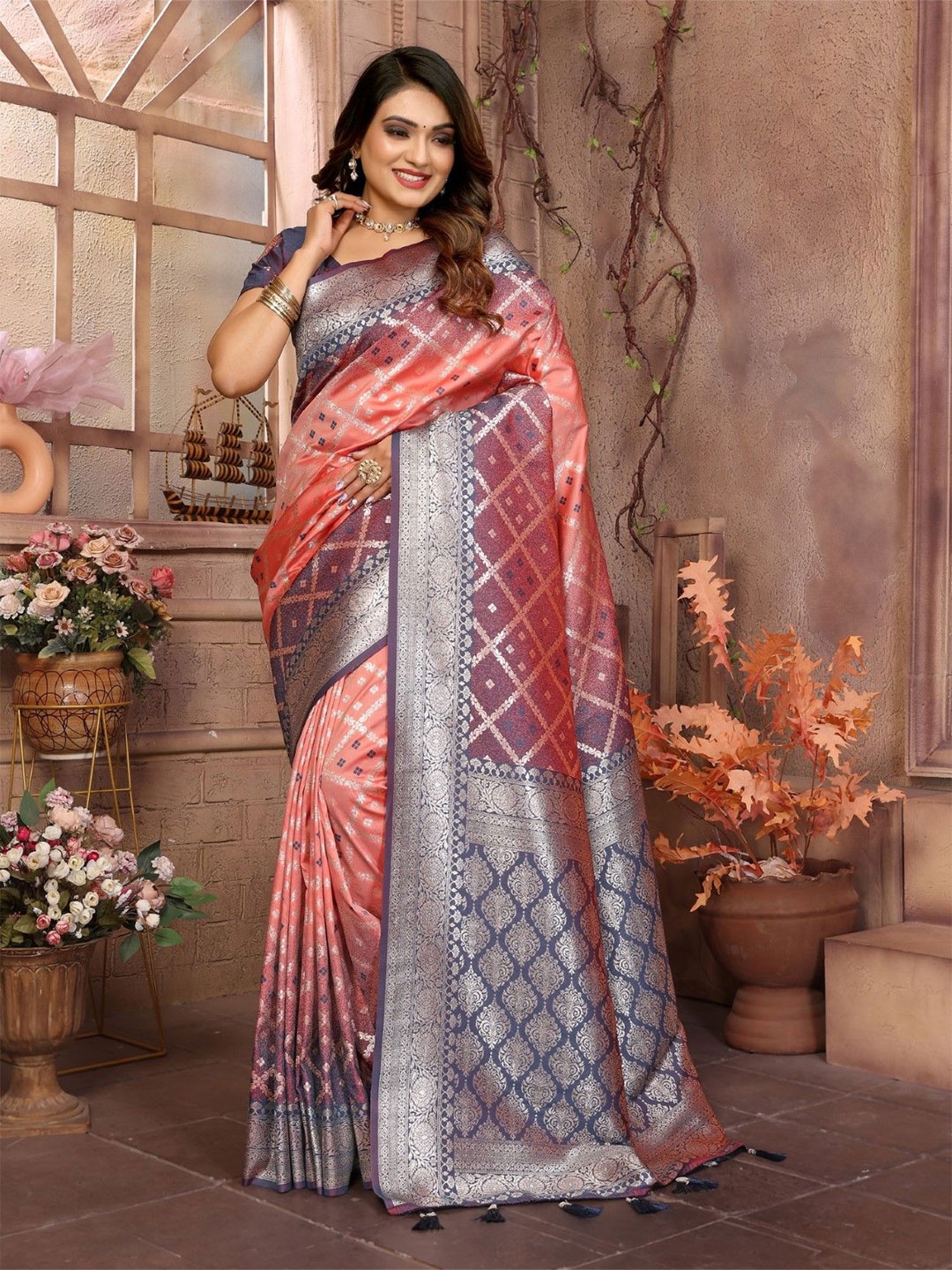 

LeeliPeeri Designer Woven Design Zari Silk Blend Saree, Peach