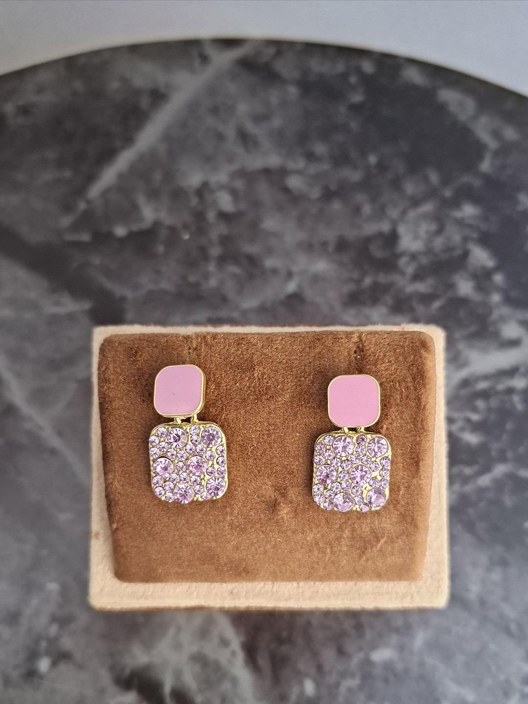 

Z HOME Gold Plated Square Shaped Crystals Studs Earrings