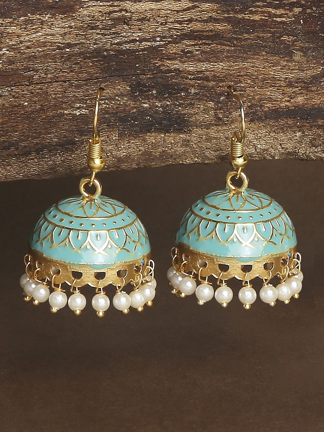 

Anouk Artificial Beaded Enamelled Meenakari Dome Shaped Jhumkas, Green