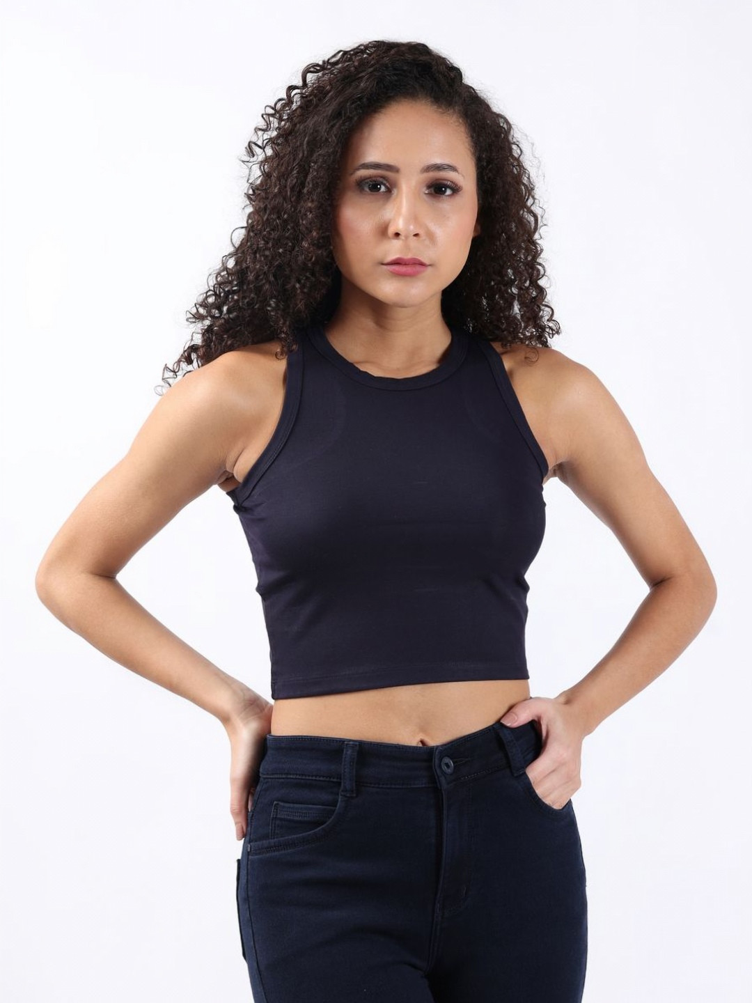 

Bonnaty Women High Neck Pockets Slim Fit T-shirt, Blue