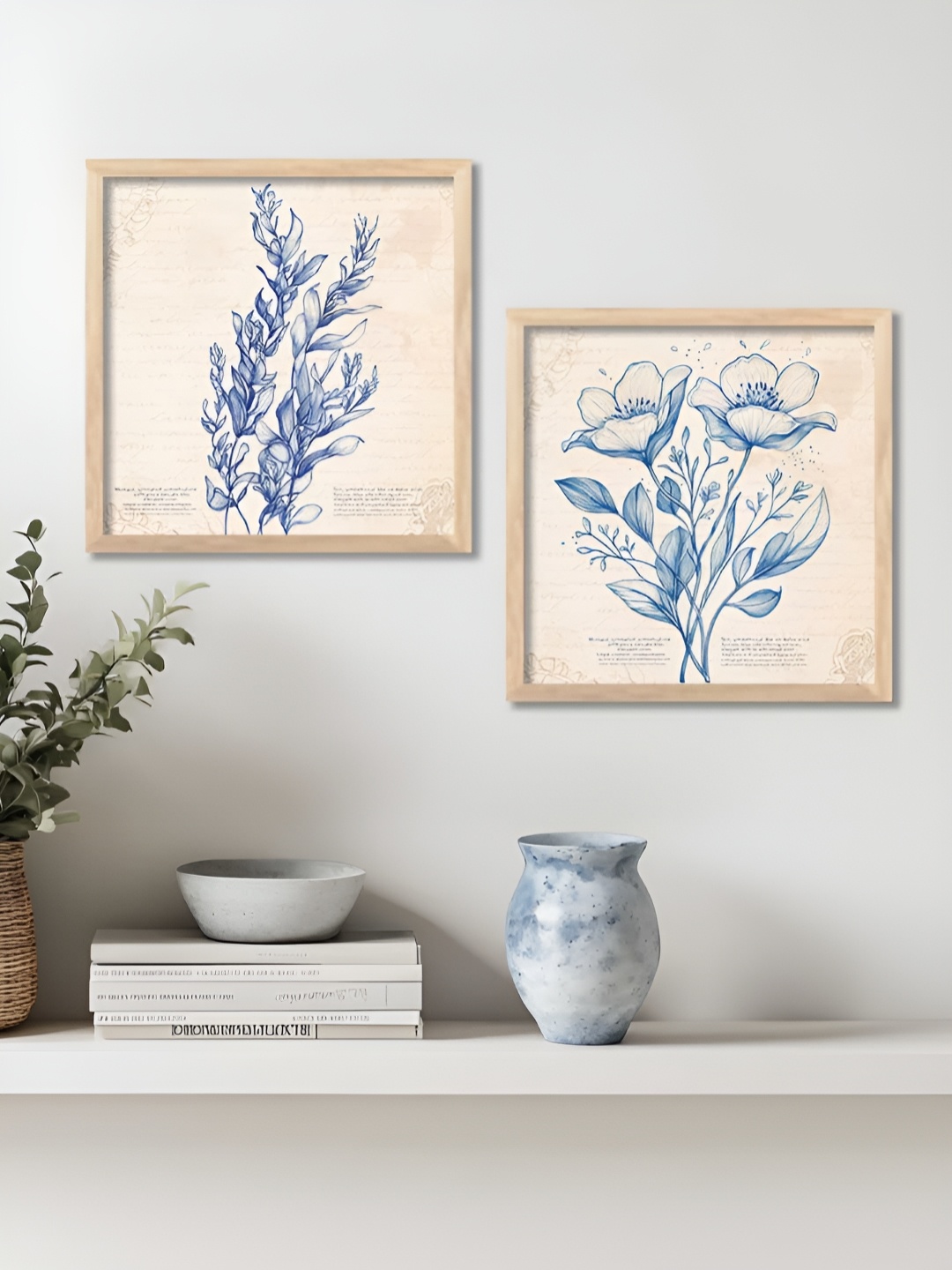 

Kotart Brown & Blue 2 Pieces Floral Printed Wooden Wall Paintings
