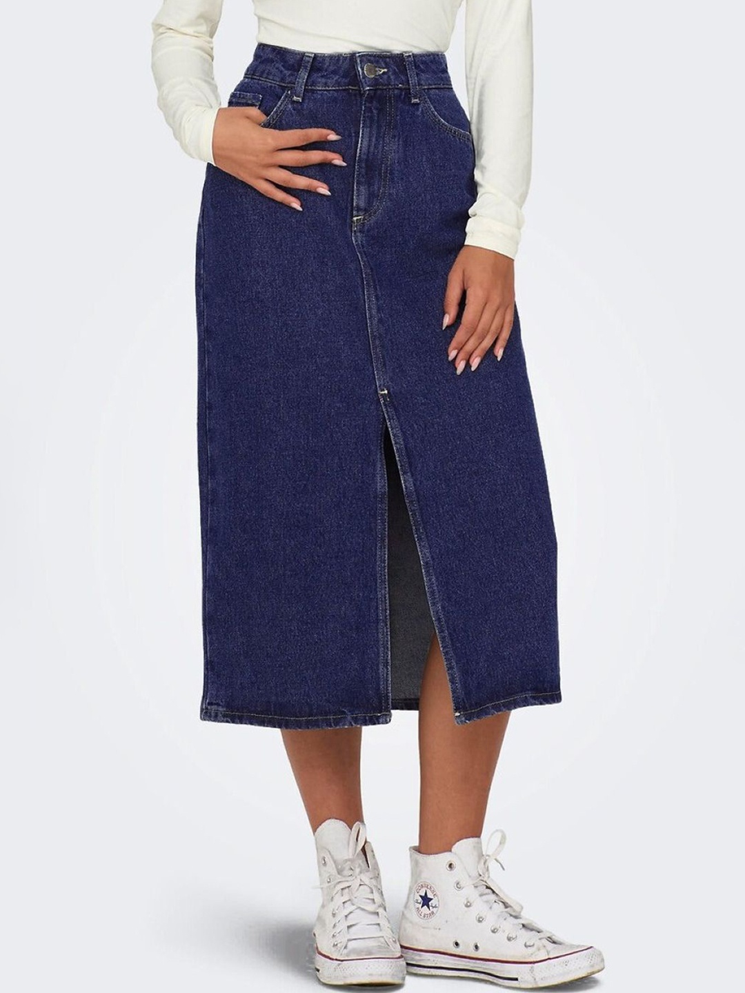 

Tripursundari Fashion Women Straight Maxi Denim Skirt, Navy blue