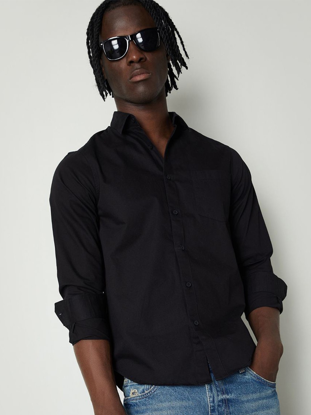 

max Men Opaque Casual Shirt, Black