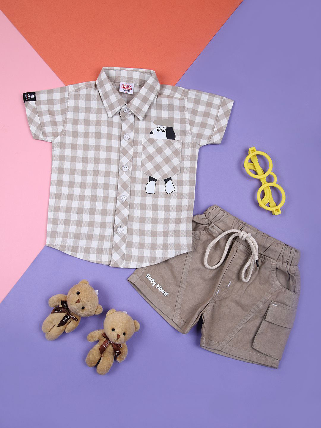 

V-Mart Boys Checked Shirt with Shorts, Blue