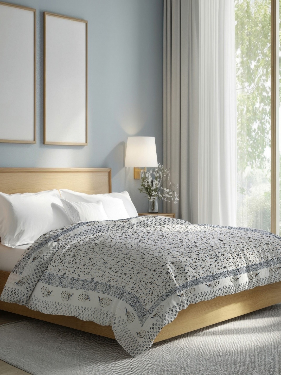 

The Rajwadi Feather Light White Ethnic Motifs Pure Cotton 90 GSM AC Room Double Bed Quilt