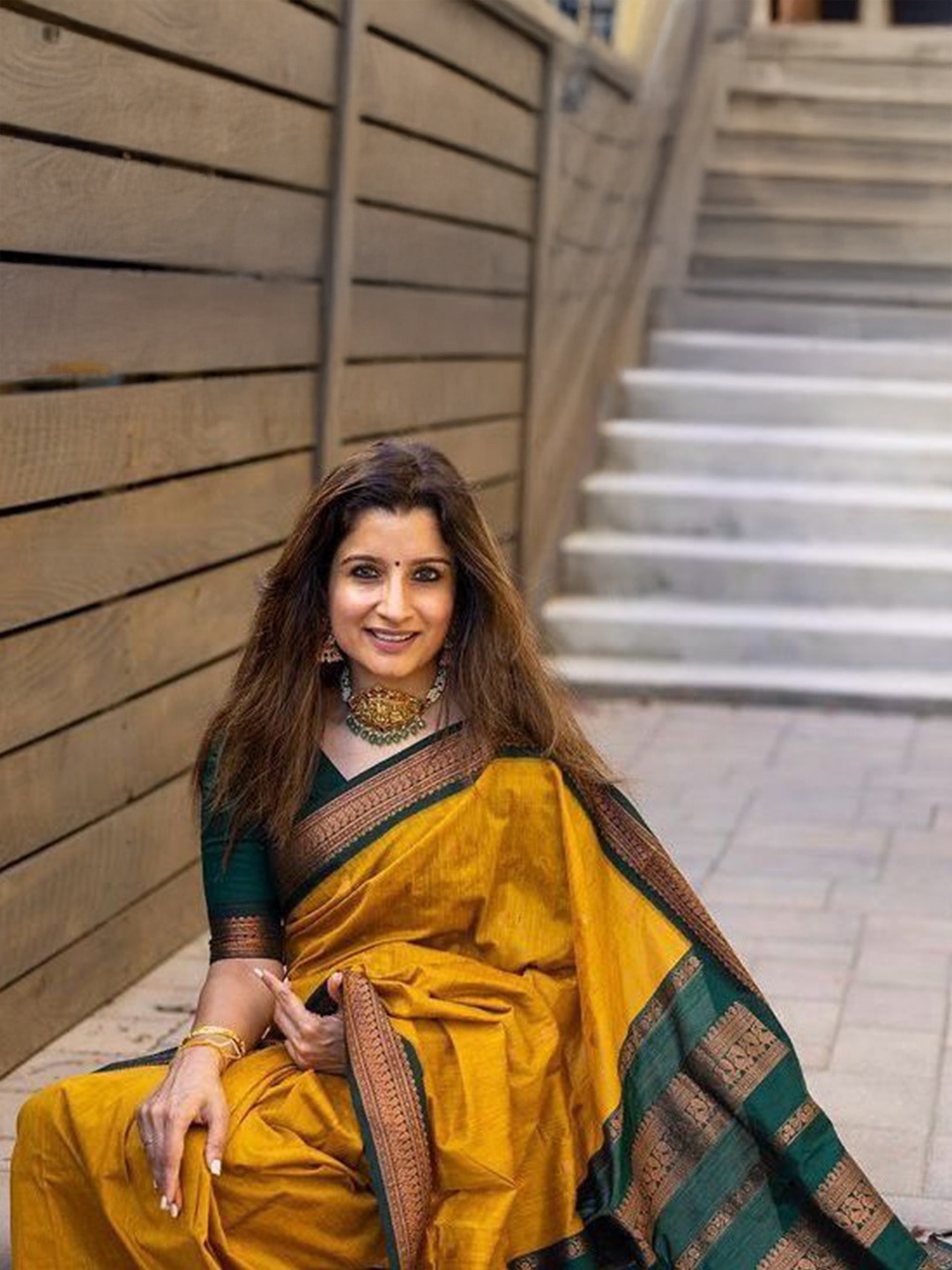 

Moda Rapido Woven Design Zari Work Saree, Mustard