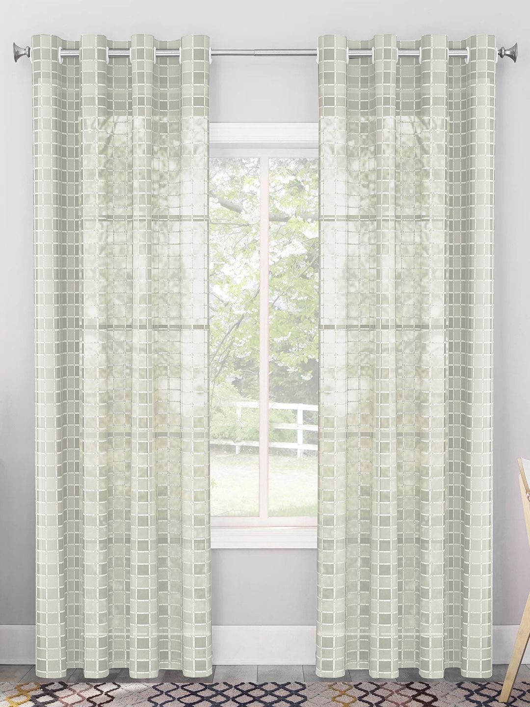 

Story@home Serene Off White Set of 2 Geometric Sheer Long Door Curtains
