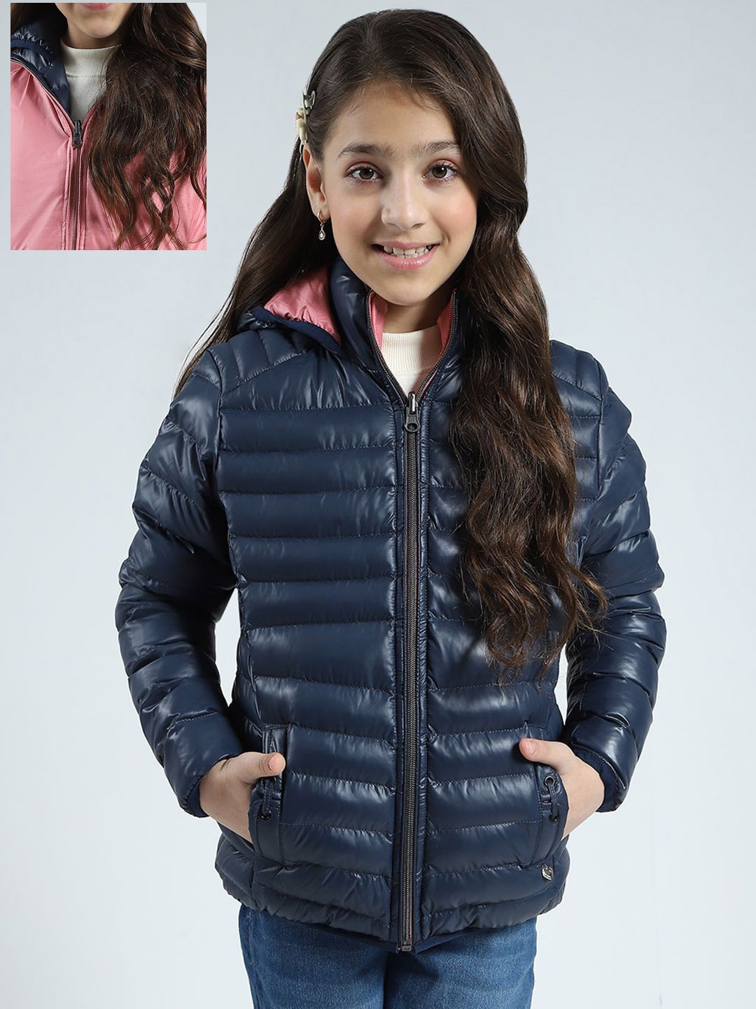 

Monte Carlo Girls Floral Reversible Puffer Jacket, Navy blue