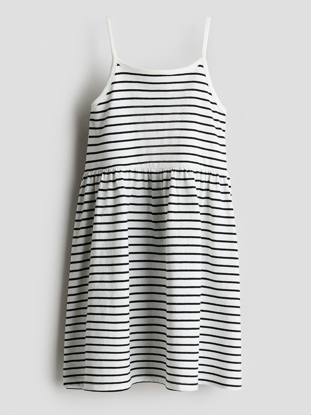 

H&M Girl Cotton Striped Printed Shoulder Straps Sleeveless Jersey A-Line Dress, White