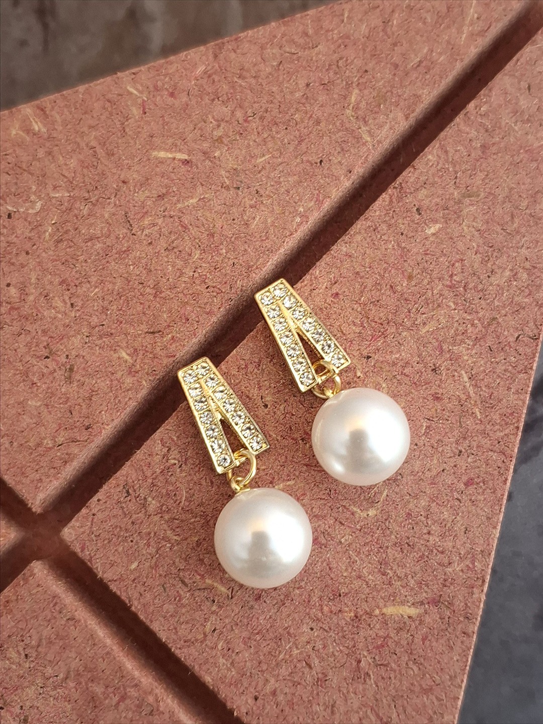 

Z HOME Gold Plated Contemporary Crystals Studs Earrings, White