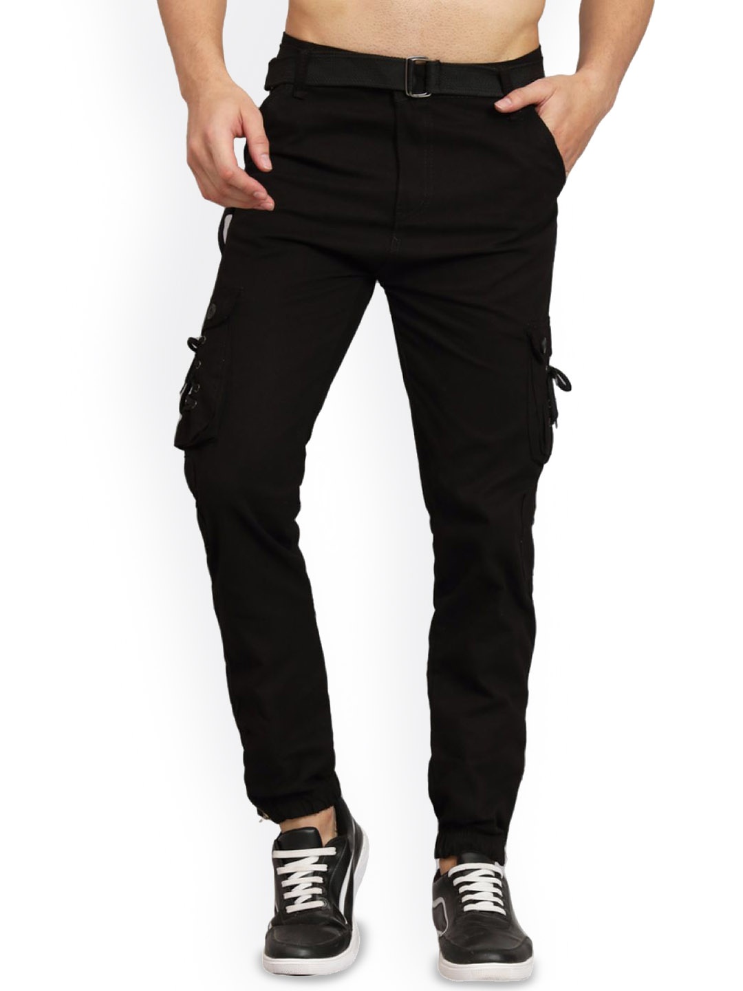 

COMFITS Men Classic Slim Fit High-Rise Denim Cargos, Black