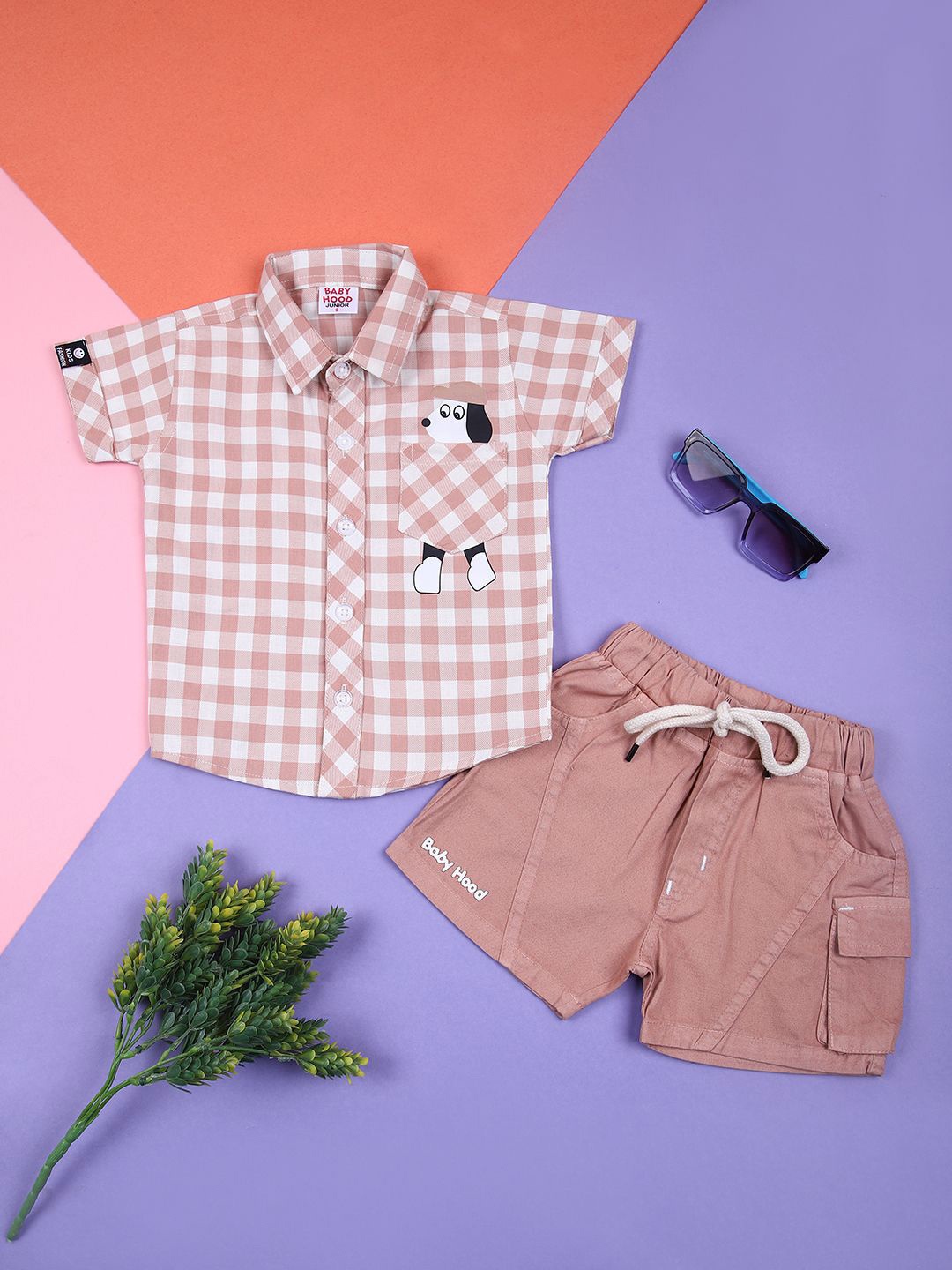

V-Mart Boys Shirt with Shorts, Peach