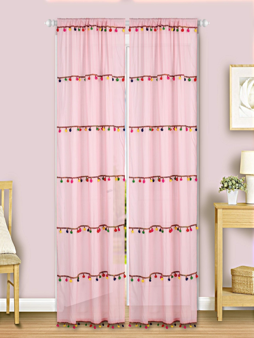 

Dekor World Multicoloured Set of 2 Embellished Sheer Door Curtain, Multi