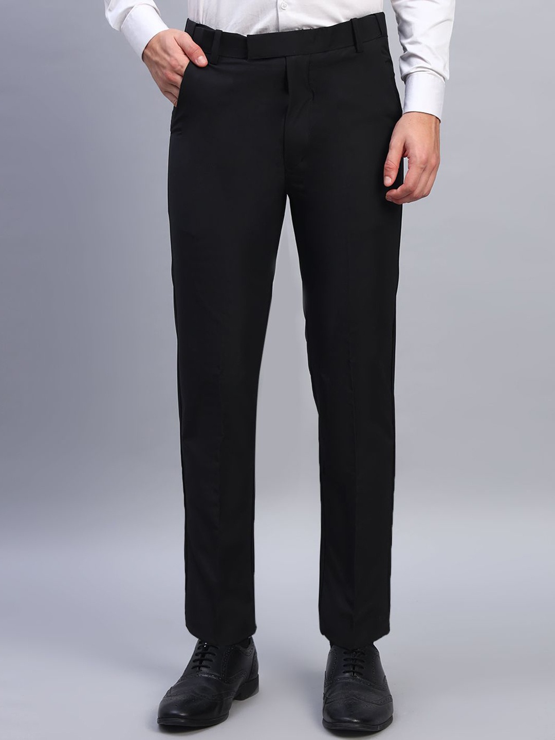 

AXNIS Men Ultra Mid-Rise Slim Fit Formal Trousers, Black