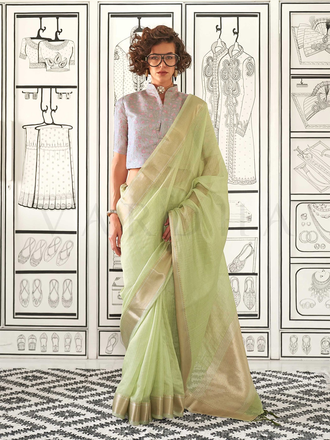 

Vardha Woven Design Zari Saree, Green