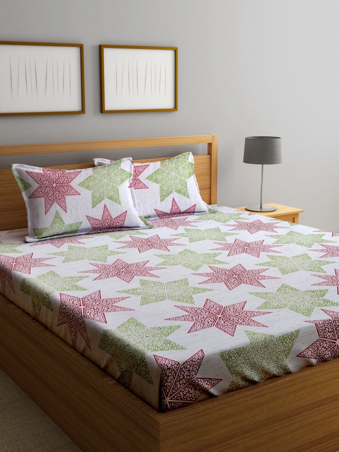 

Myntra Elegant Homes White & Green Printed 300 TC Double King Bedsheet Set 2.50 m x 2.20 m