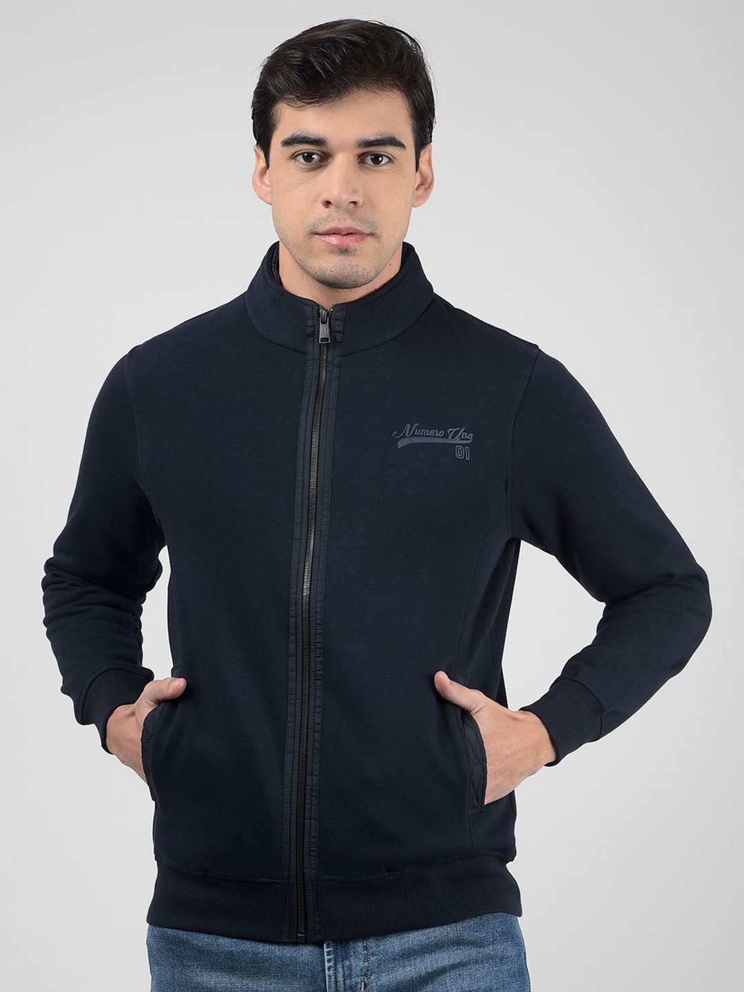 

Numero Uno Men Regular Fit High Neck Sweatshirt, Navy blue