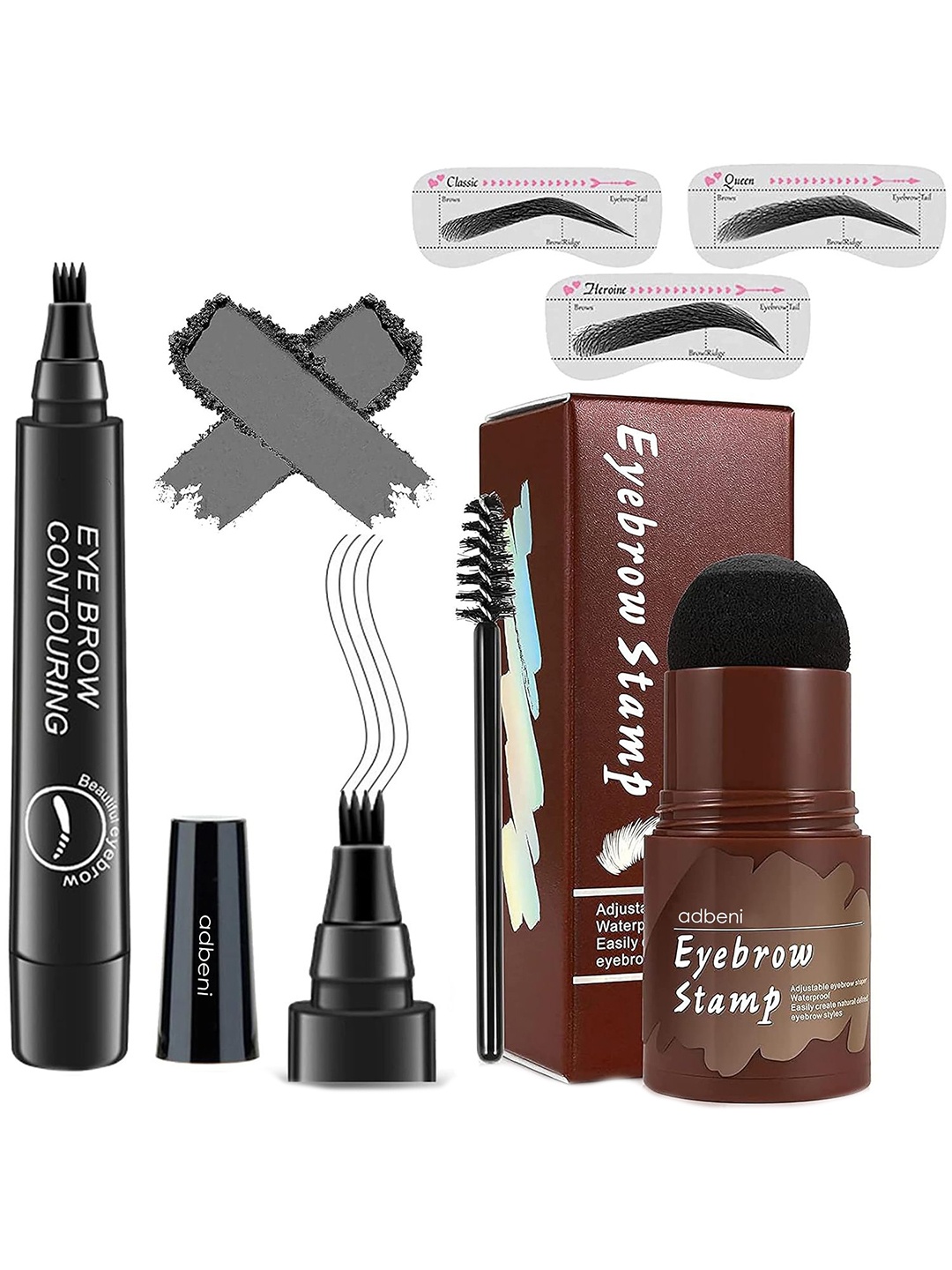 

Adbeni Set Of 2 Waterproof Eyebrow Pen & Hair Stamp Powder 10 g - Black