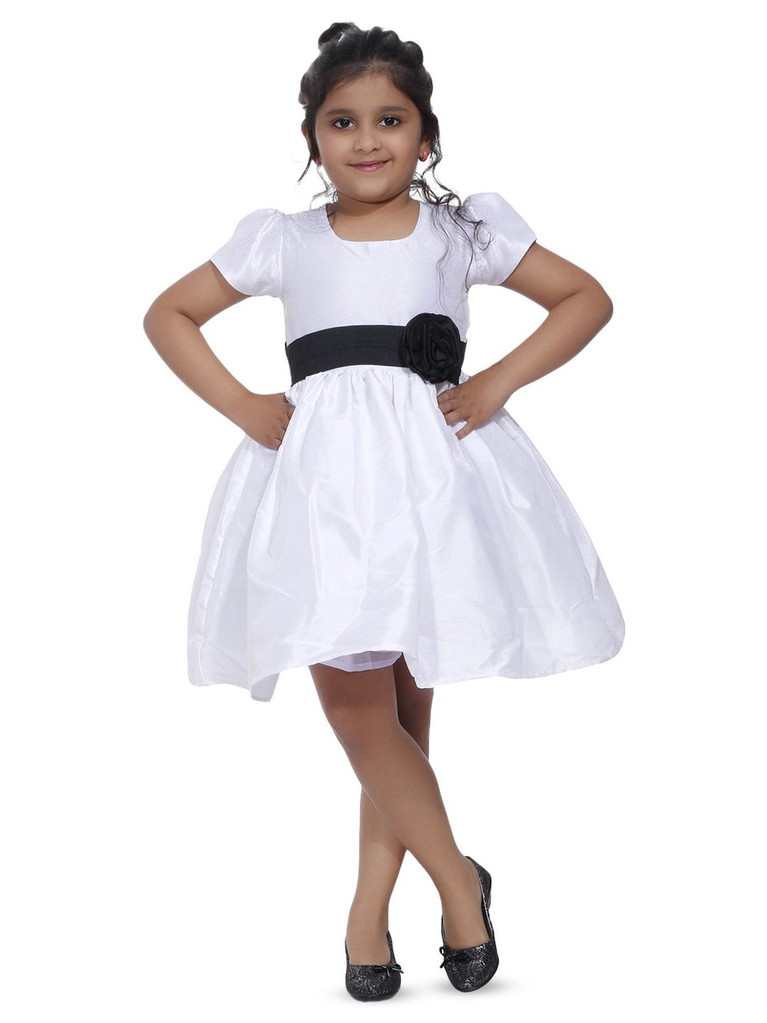 

Wow Princess Girls Puff Sleeve Satin Fit and Flare Dress, White