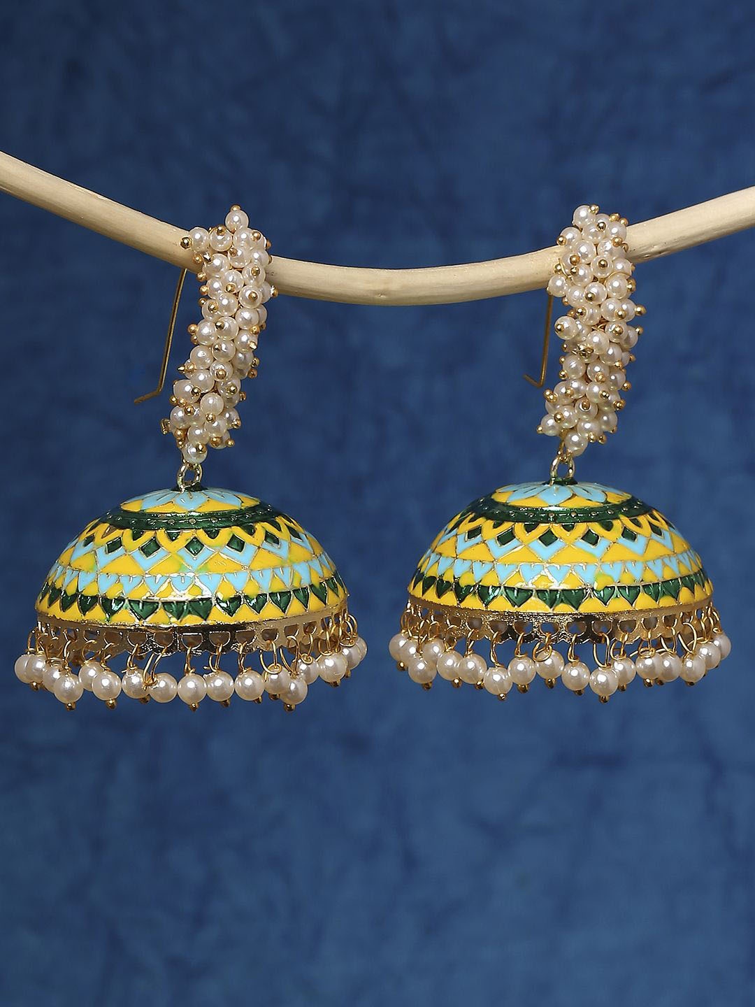 

Anouk Artificial Beads Beaded Dome Shaped Meenakari Jhumkas, Green