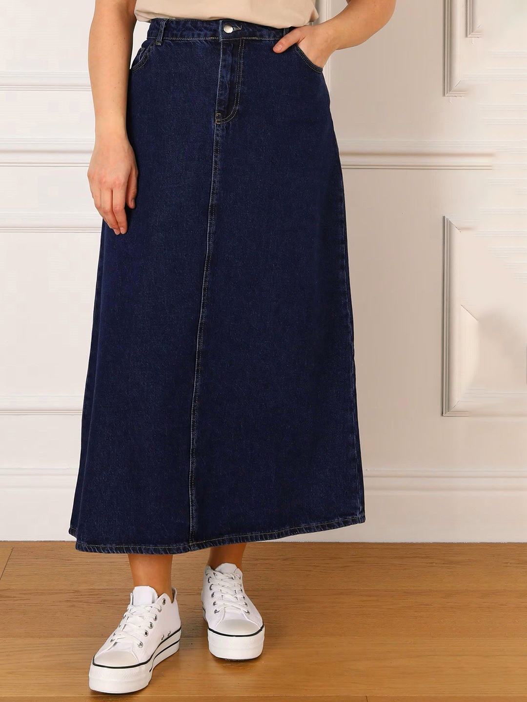

Tripursundari Fashion Women Denim A-Line Maxi Skirt, Navy blue