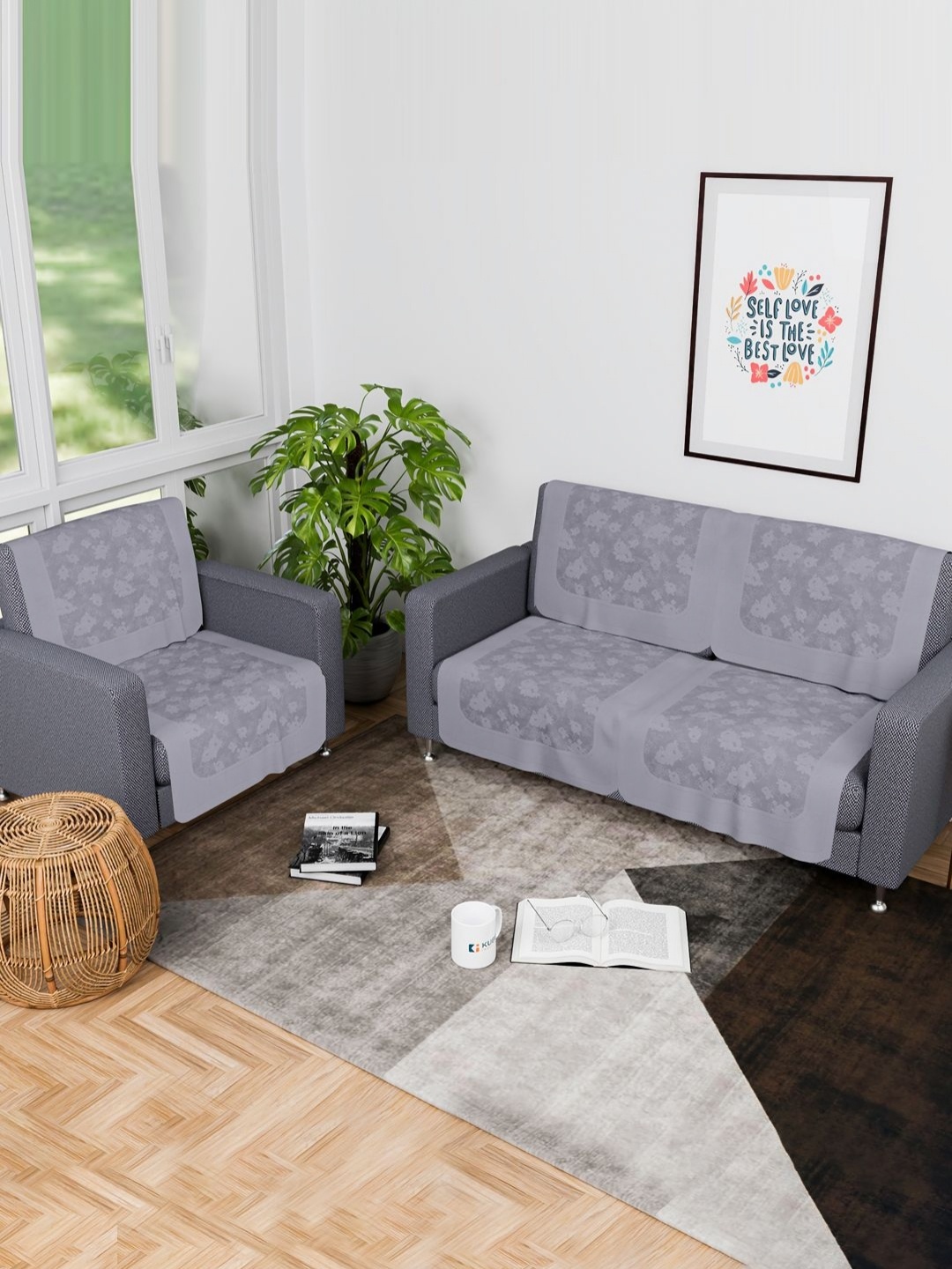 

Aura Grey 6 Pieces Floral Printed 3 Seater Cotton Sofa Covers