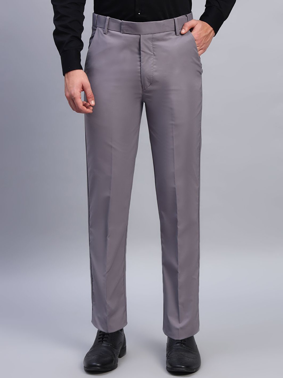 

AXNIS Men Ultra Slim Fit Mid-Rise Formal Trousers, Grey