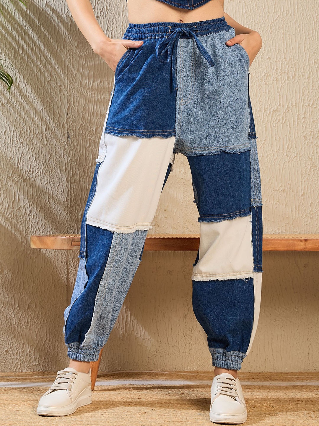 

StyleStone Women Colourblocked Smart Joggers Trousers, Blue