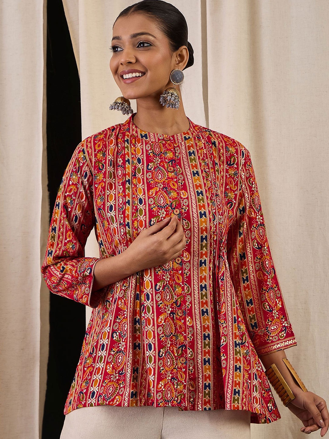 

Anouk Printed Mandarin Collar Tunic, Red