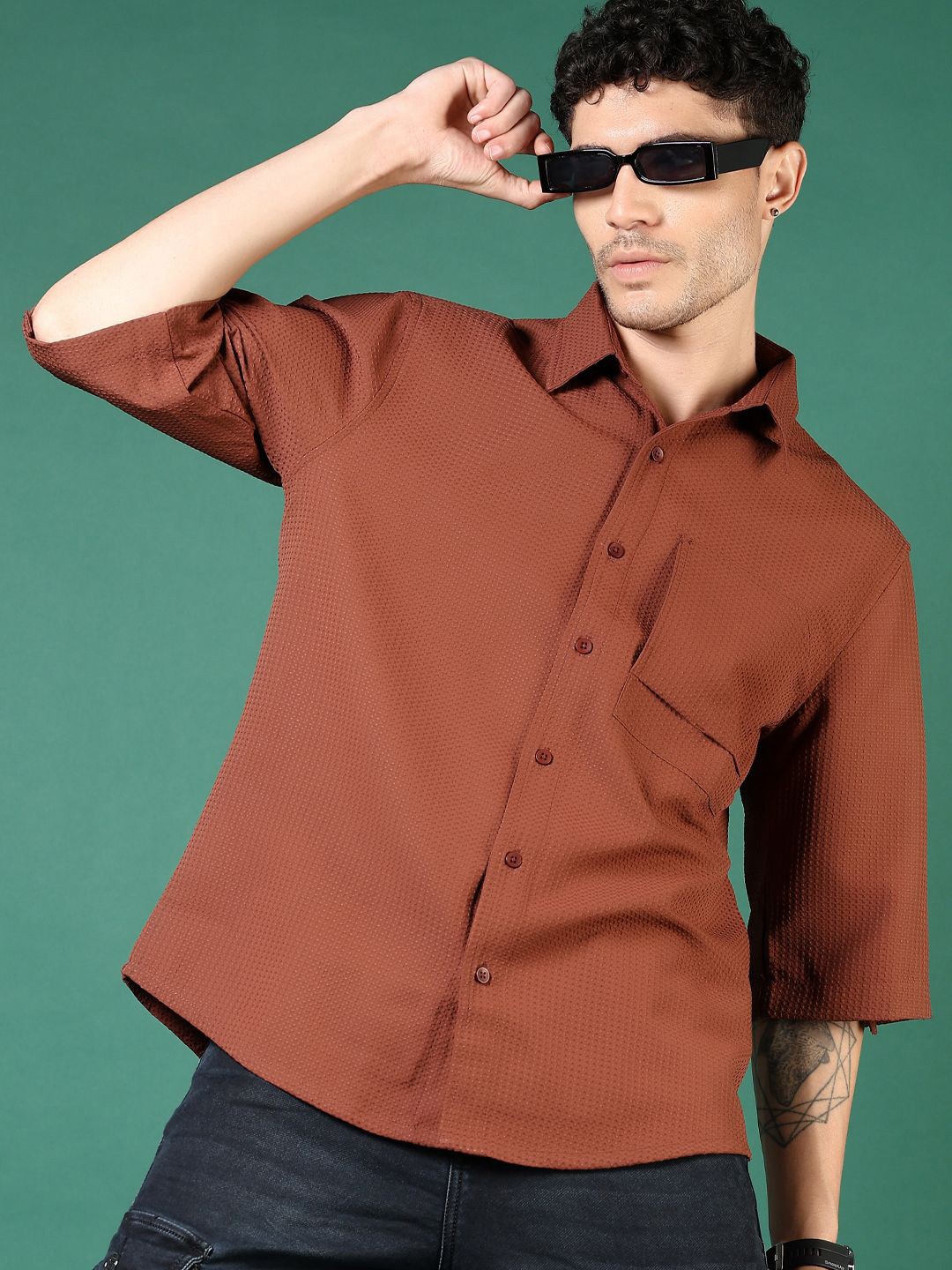 

V-Mart Men Opaque Casual Shirt, Brown