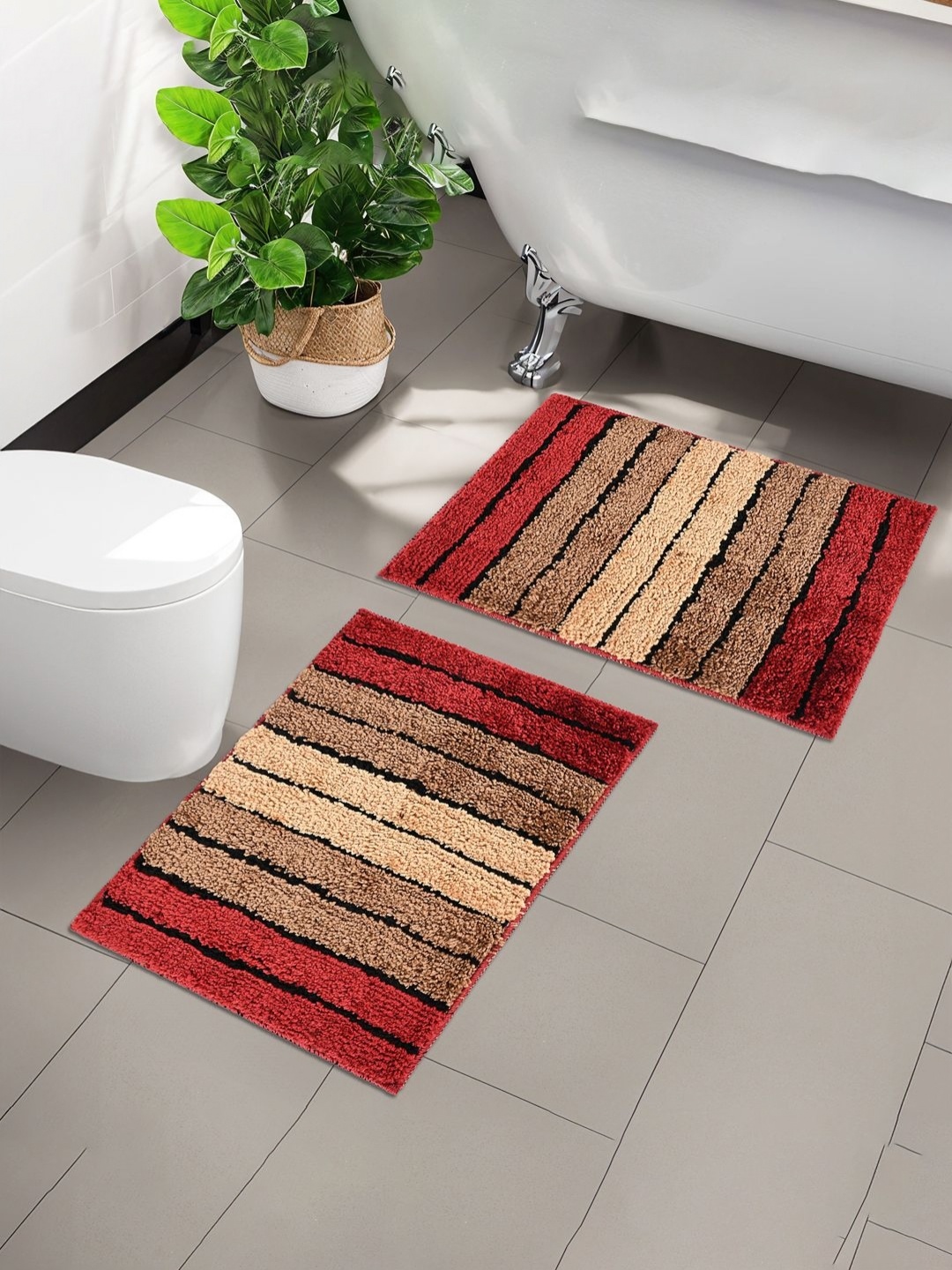

Aura Brown & Red 2 Pieces Microfiber Anti Skid Rectangle Doormats