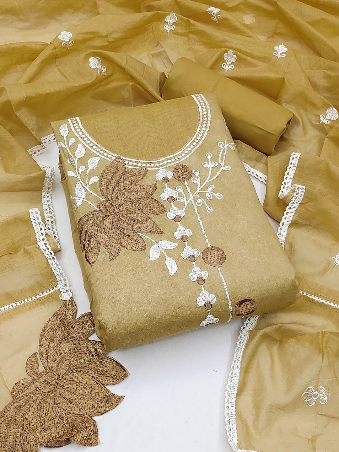 

SHADOW & SAINING Embroidered Unstitched Dress Material, Yellow