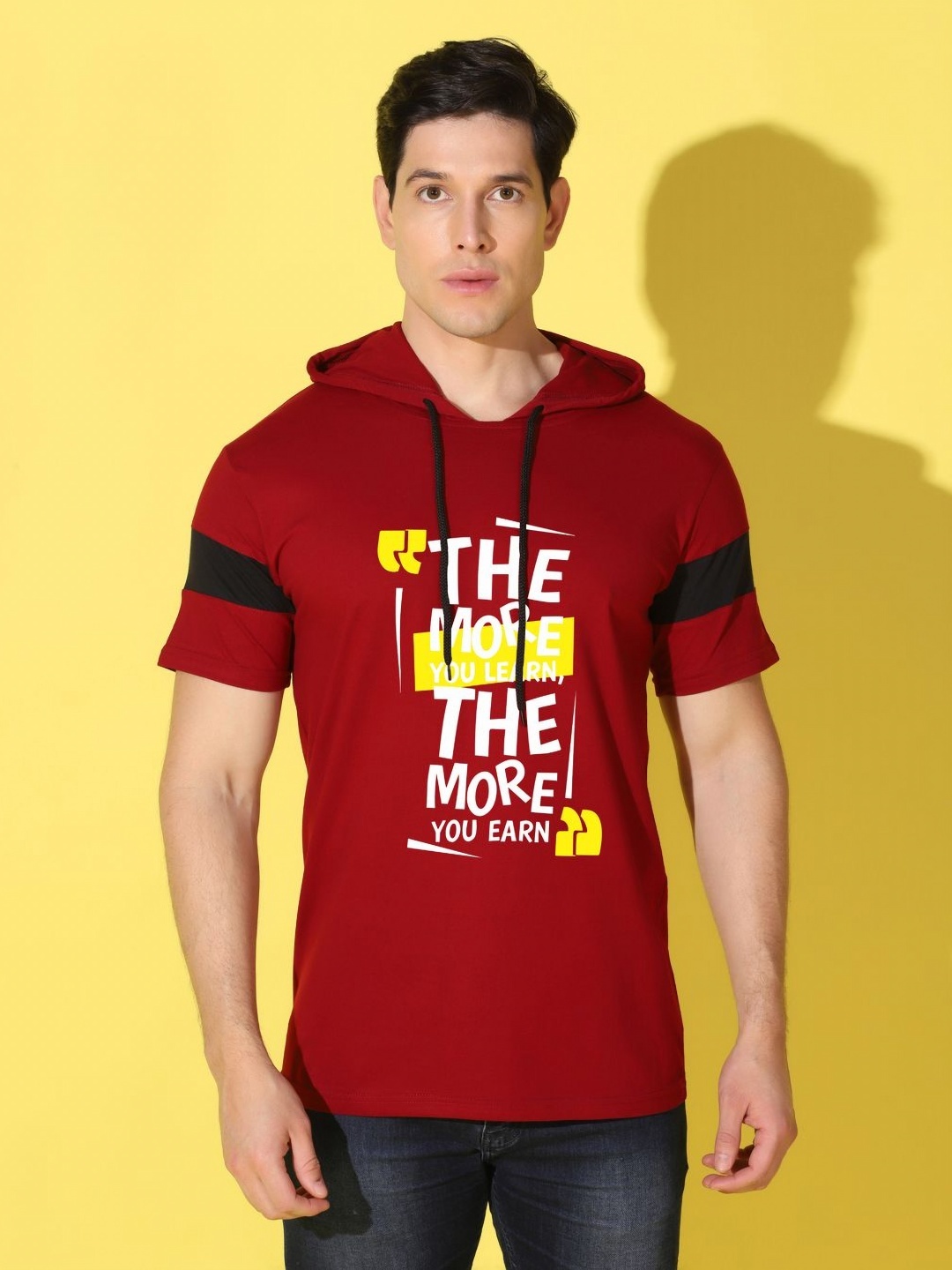

WOOSTRO Men Typography Printed Round Neck Cotton Slim Fit T-shirt, Maroon
