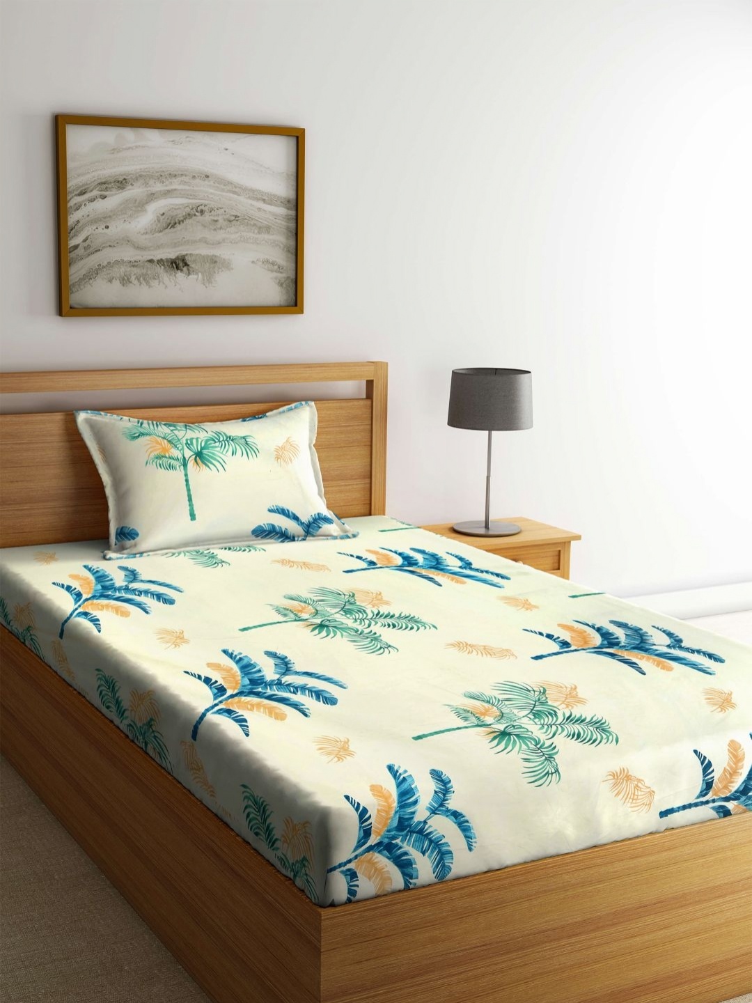 

Myntra Elegant Homes Green & Blue Floral 300 TC Single Bedsheet with 1 Pillow Covers