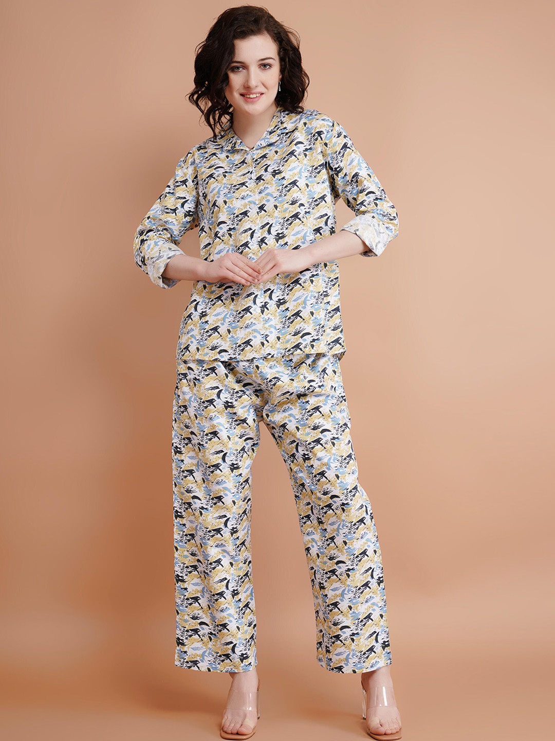 

Lugo Abstract Printed Shirt With Palazzo, Yellow