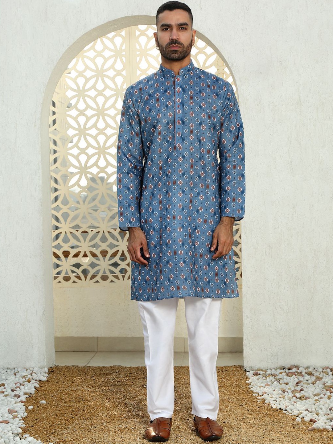 

KRAFT INDIA Men Floral Printed Regular Kurta with Pyjamas, Blue