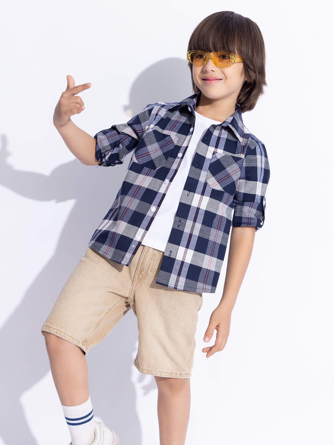 

taffykids Boys Comfort Opaque Checked Casual Shirt, Navy blue