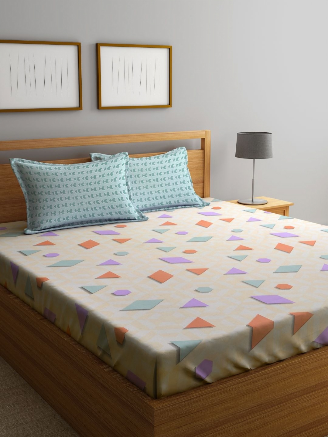 

Myntra Elegant Homes White Geometric Printed 300 TC King Bedsheet Set 2.50 m x 2.20 m