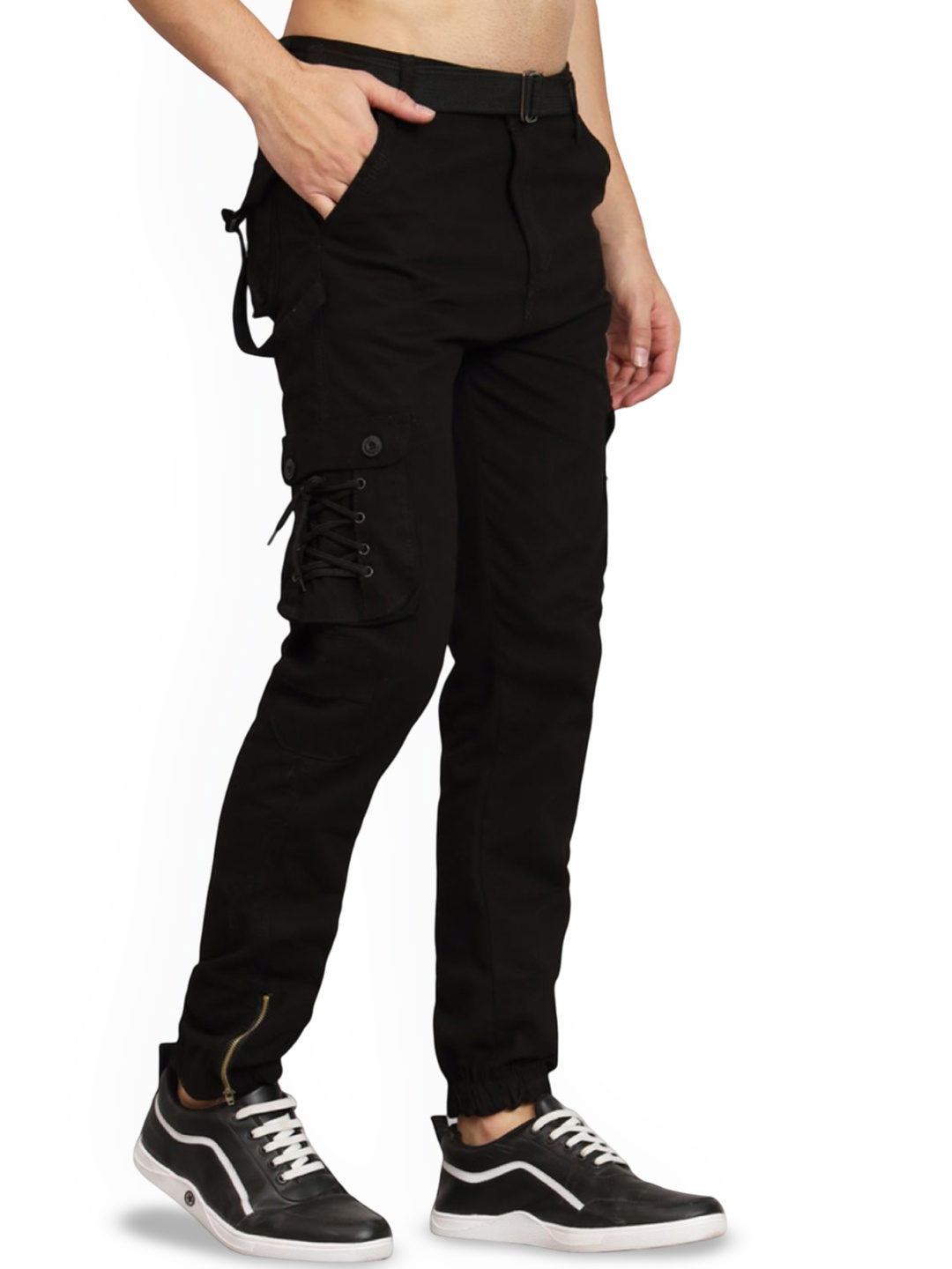 

COMFITS Men Classic Regular Fit Mid-Rise Cargos Trouser, Black