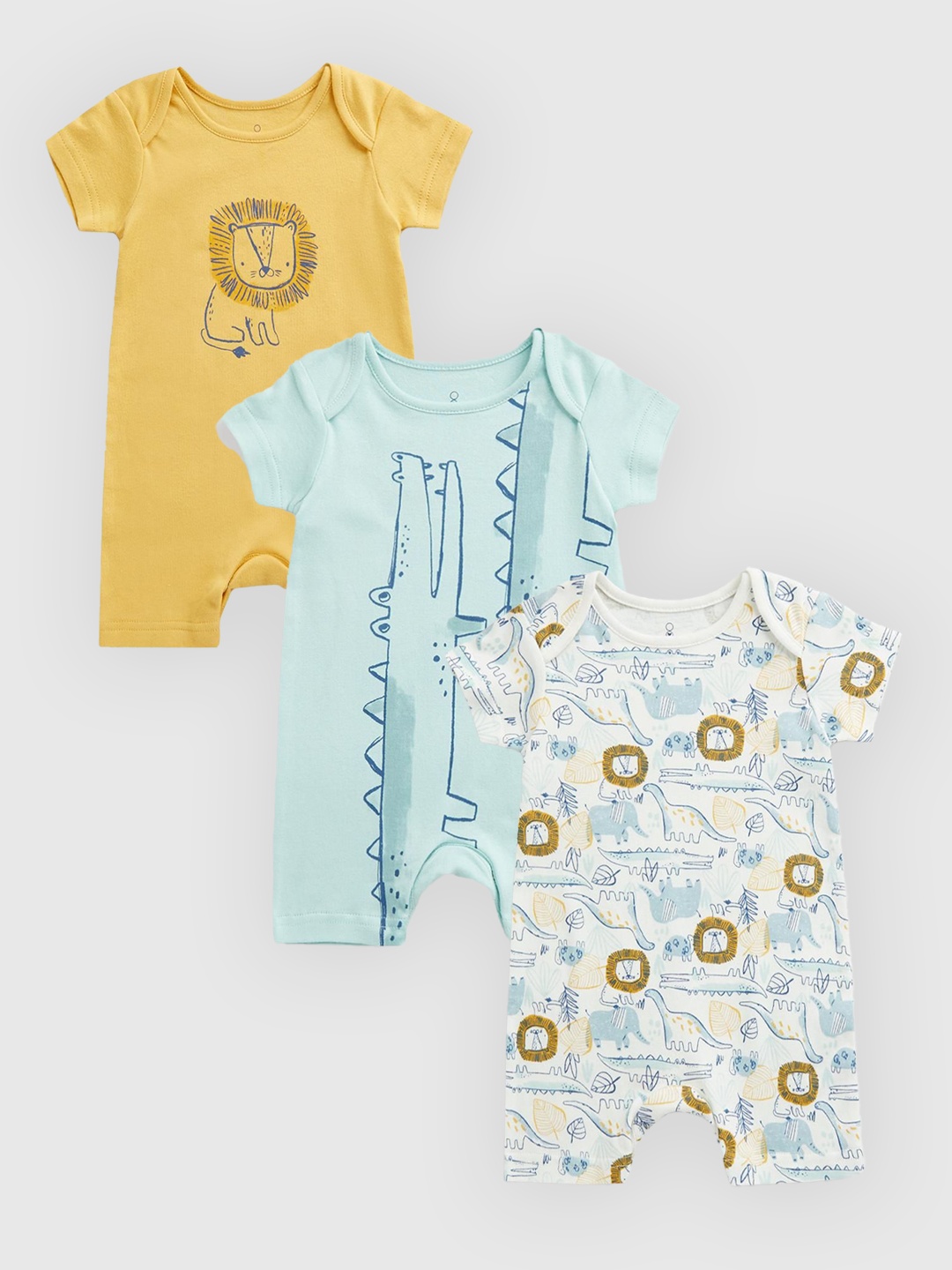 

mothercare Infants Pack Of 3 Half Sleeve Cotton Romper, Blue