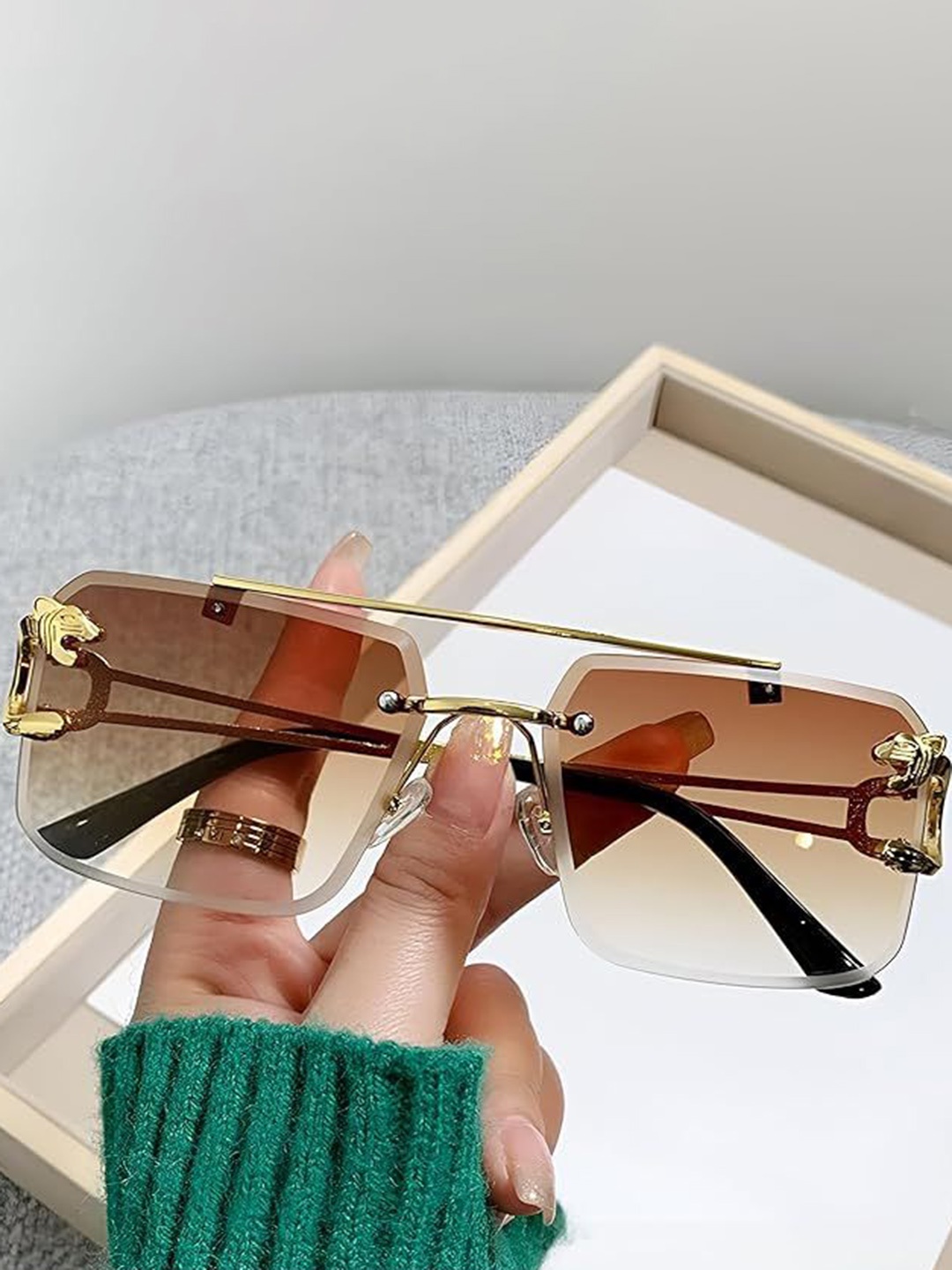 

Fashion U Turn Unisex Square Sunglasses with UV Protected Lens, Brown