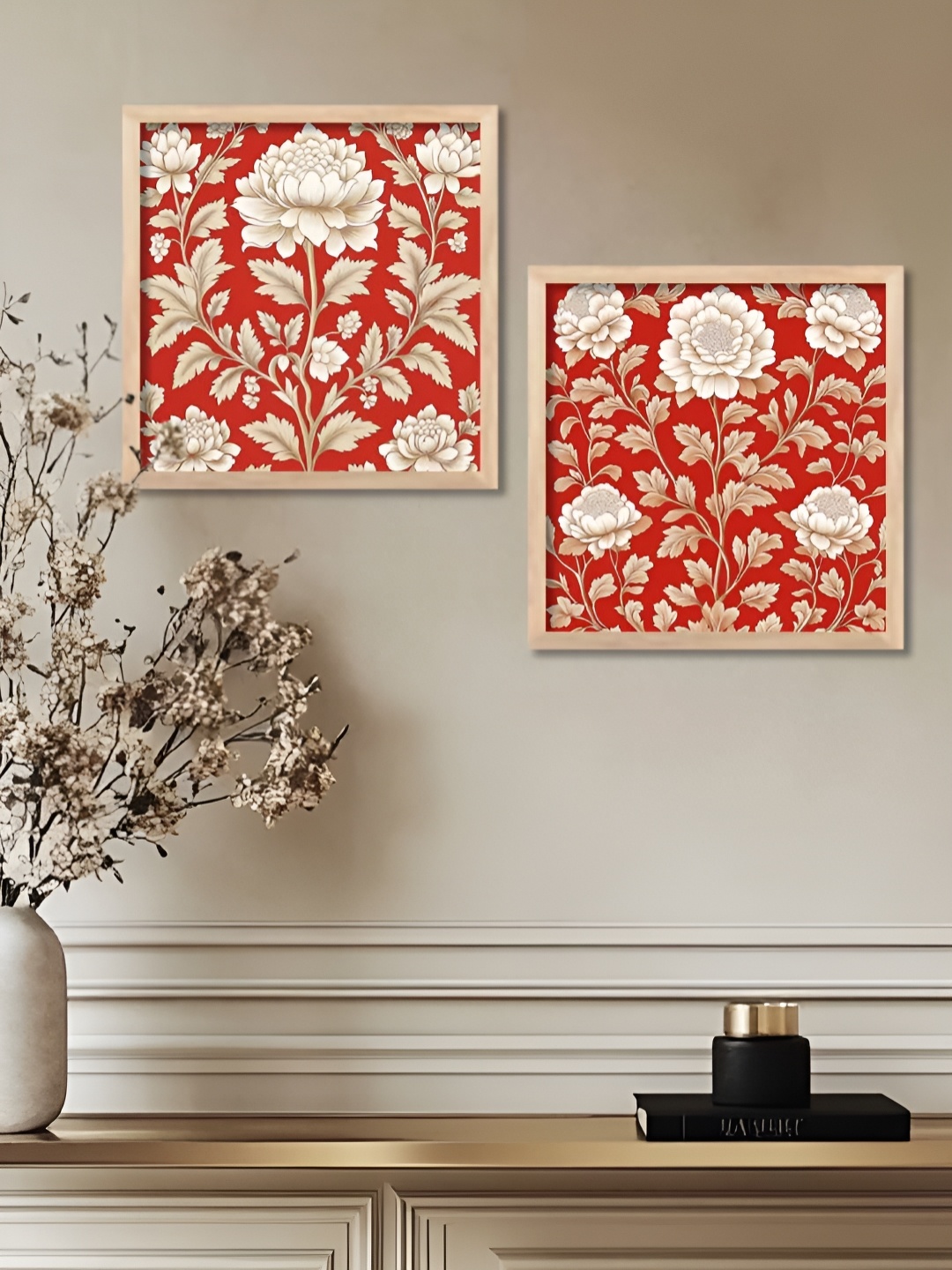 

Kotart Red & White 2 Pieces Madhubani Printed Wooden Wall Paintings