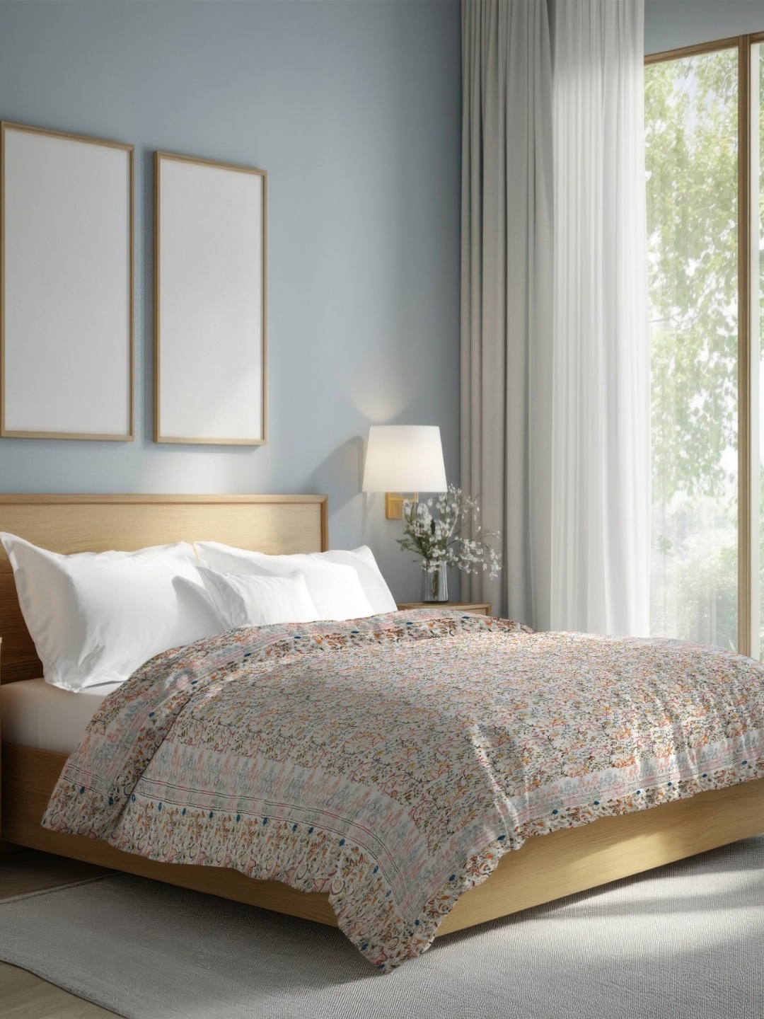 

The Rajwadi Feather Light White Ethnic Motifs Pure Cotton 90 GSM AC Room Double Bed Quilt