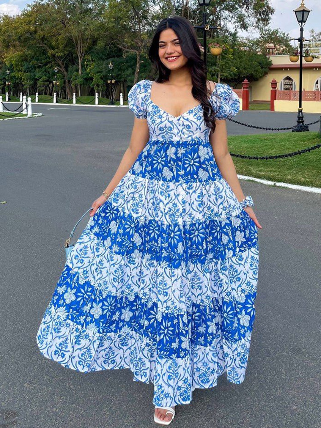 

CORSICA Women Floral Printed Fit-Flare Dress, Blue