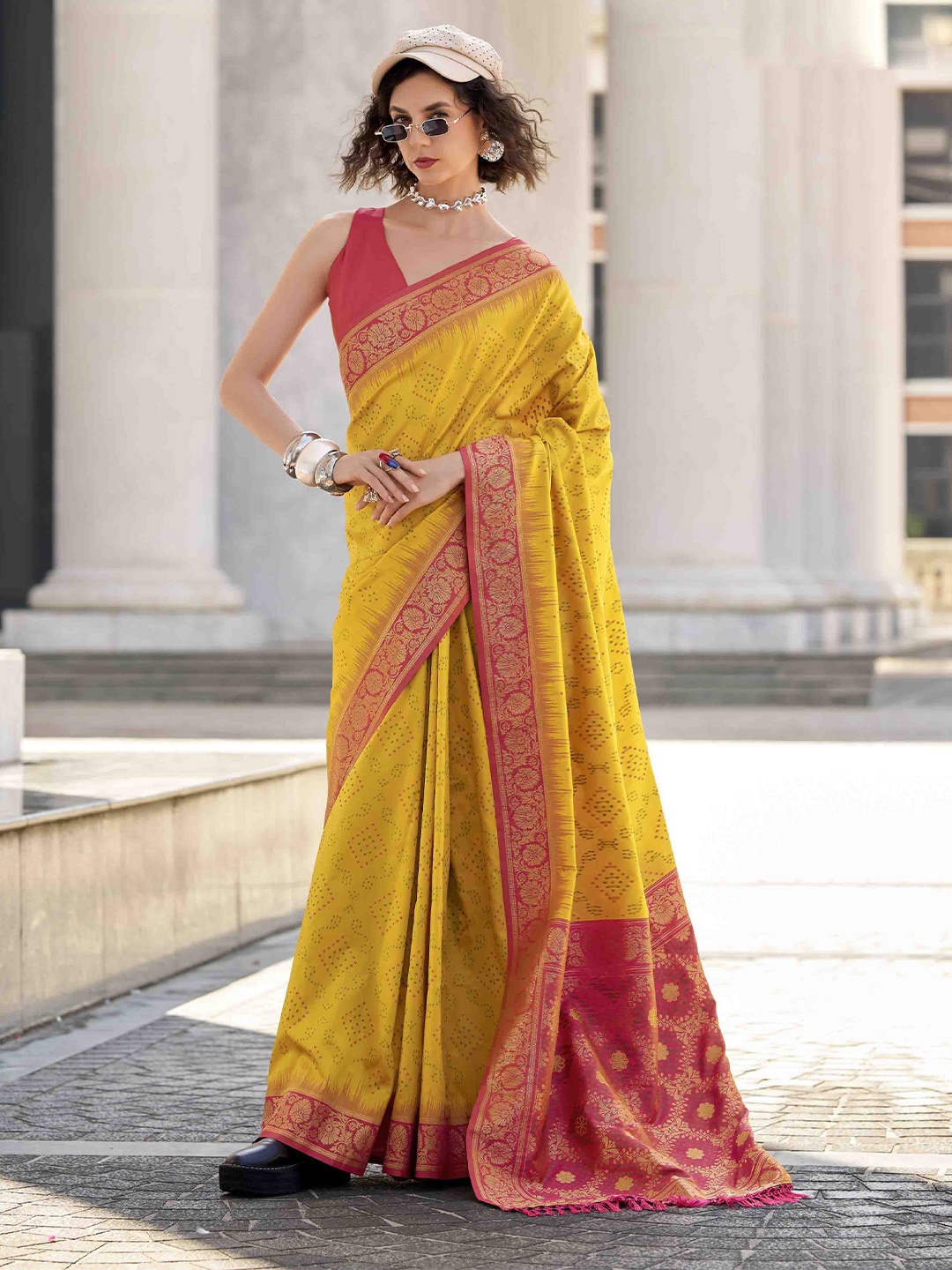 

Mitera Woven Design Zari Banarasi Saree, Yellow