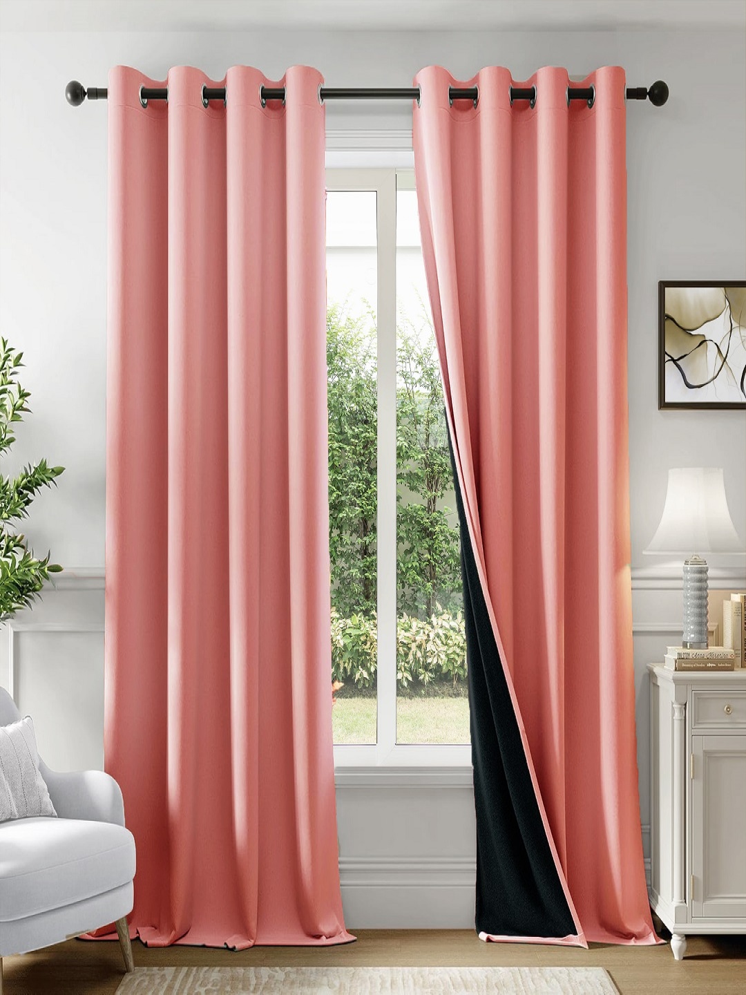 

HOMEMONDE Peach-Coloured Set of 2 Black Out Long Door