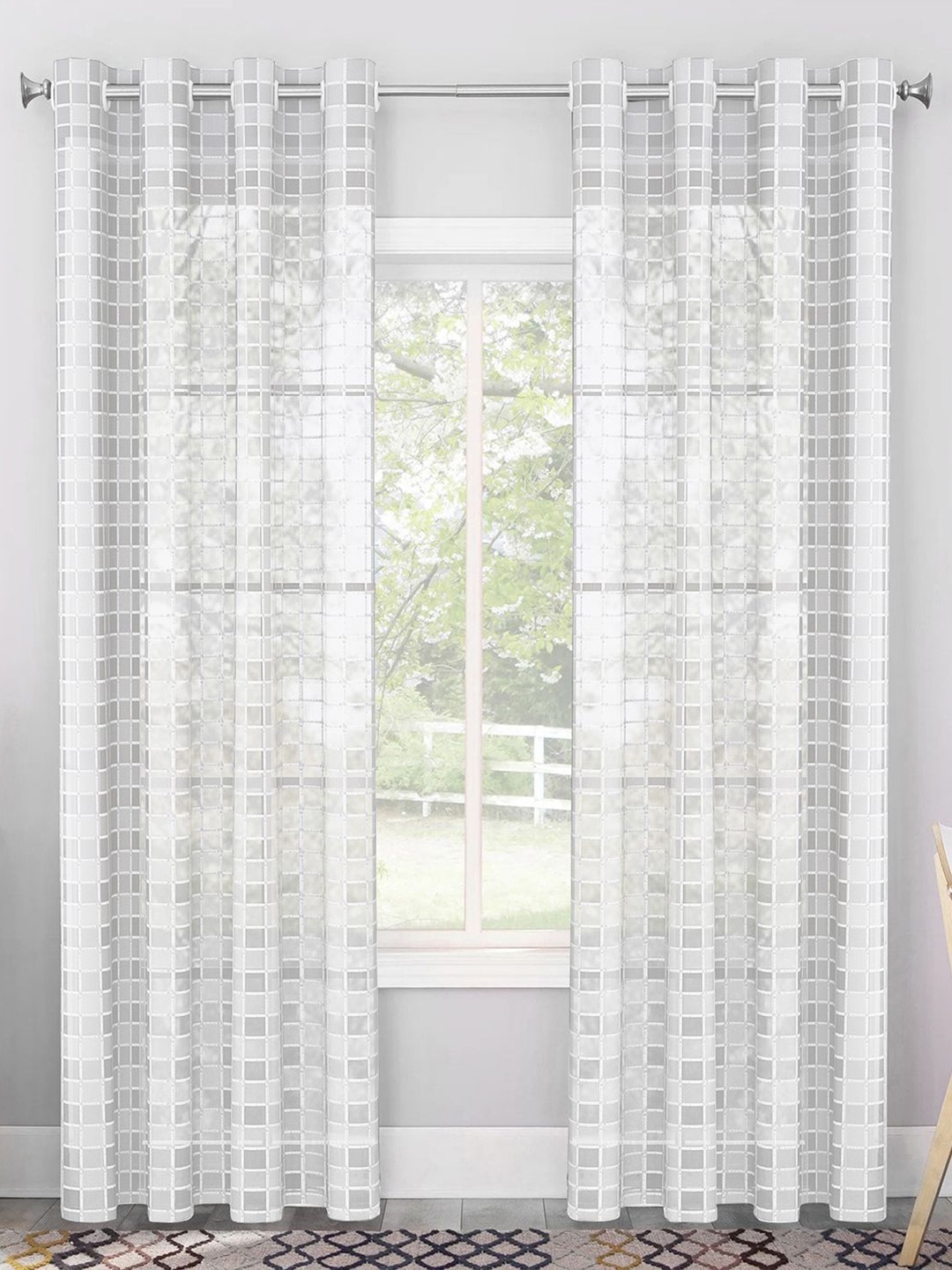

Story@home Serene White Set of 2 Geometric Sheer Door Curtains